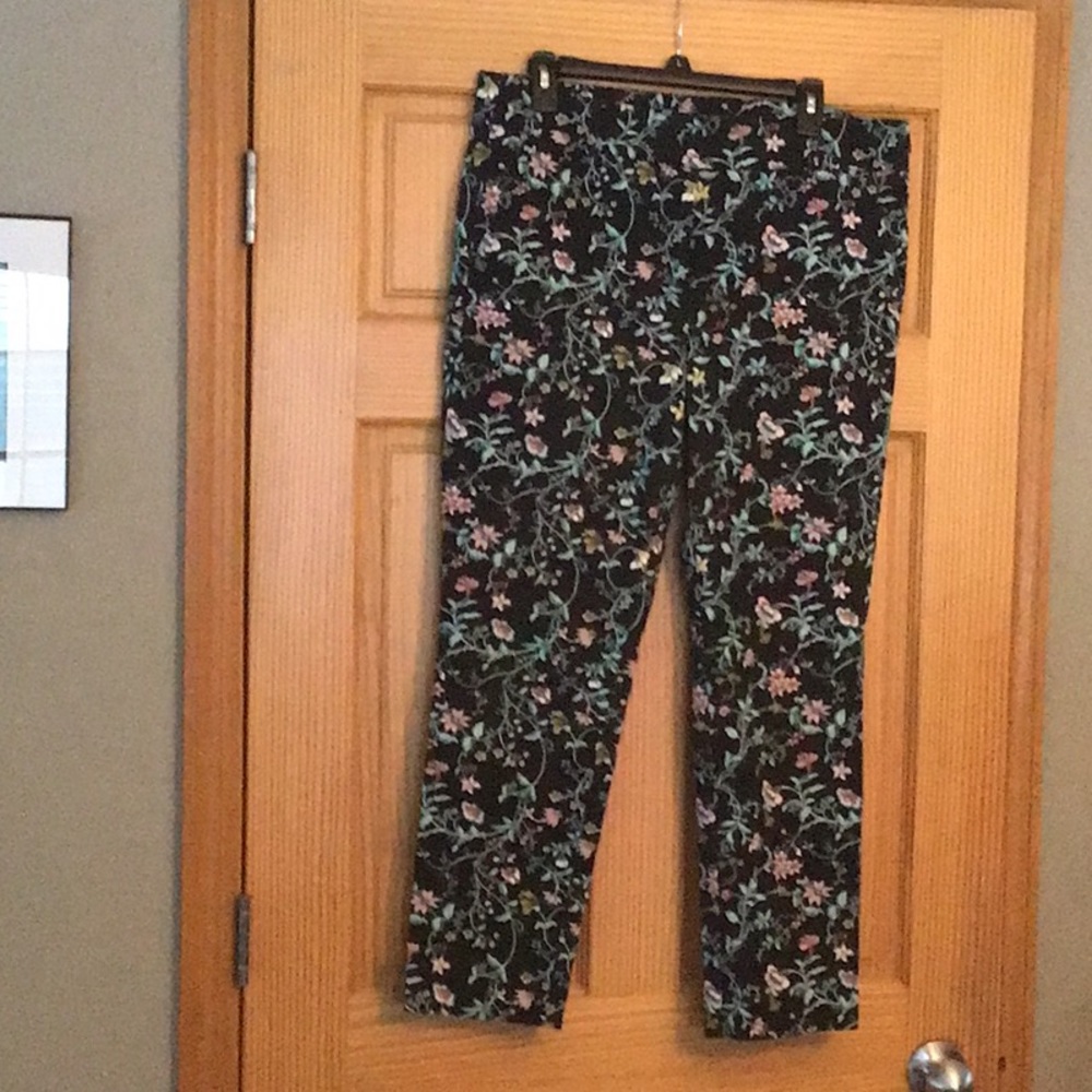 Loft black floral jeans 12